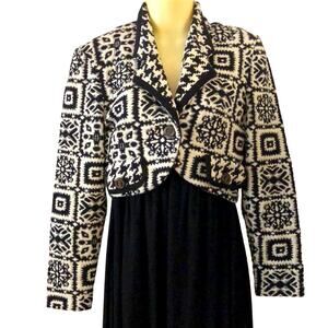 Coco bianco Cropped Knit Jacket Woman Size Small Vintage Long Sleeves Geometric